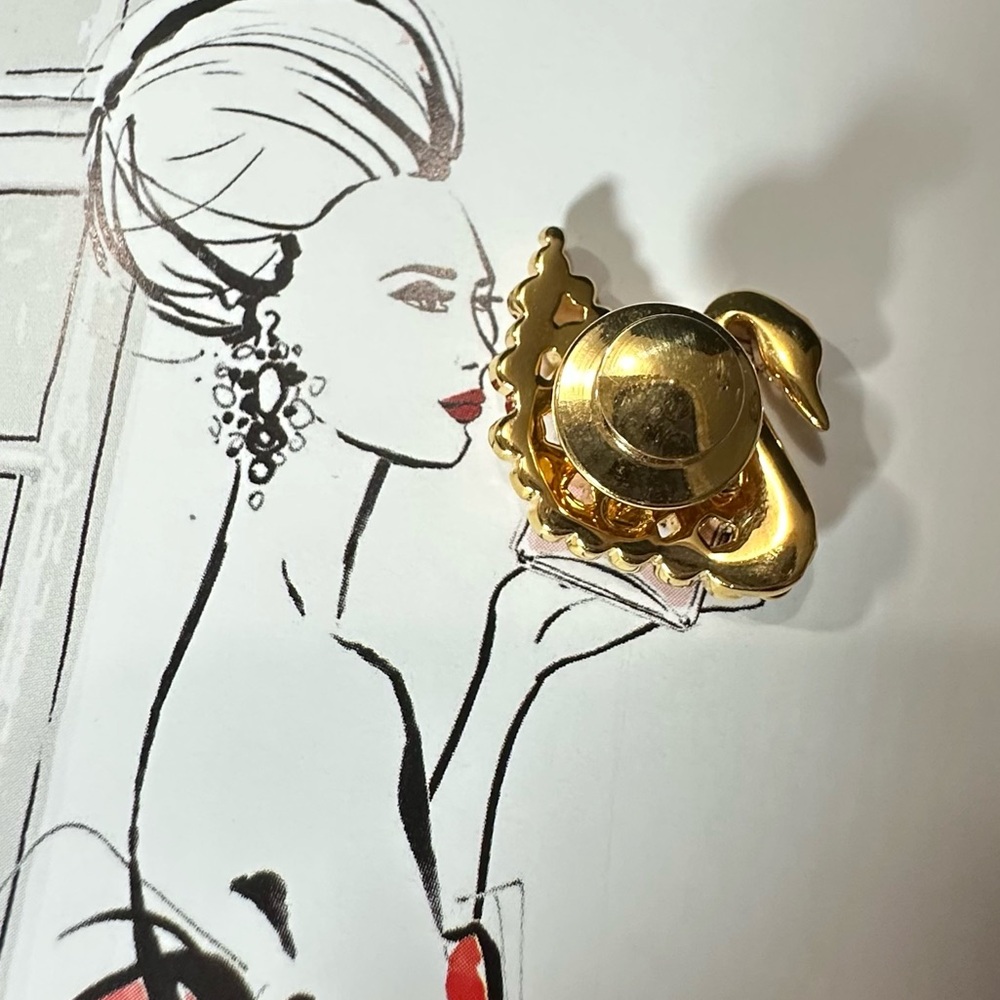 Vintage Gold-Tone Swan Brooch with Multicolour Rhinestones - Picture 8 of 9